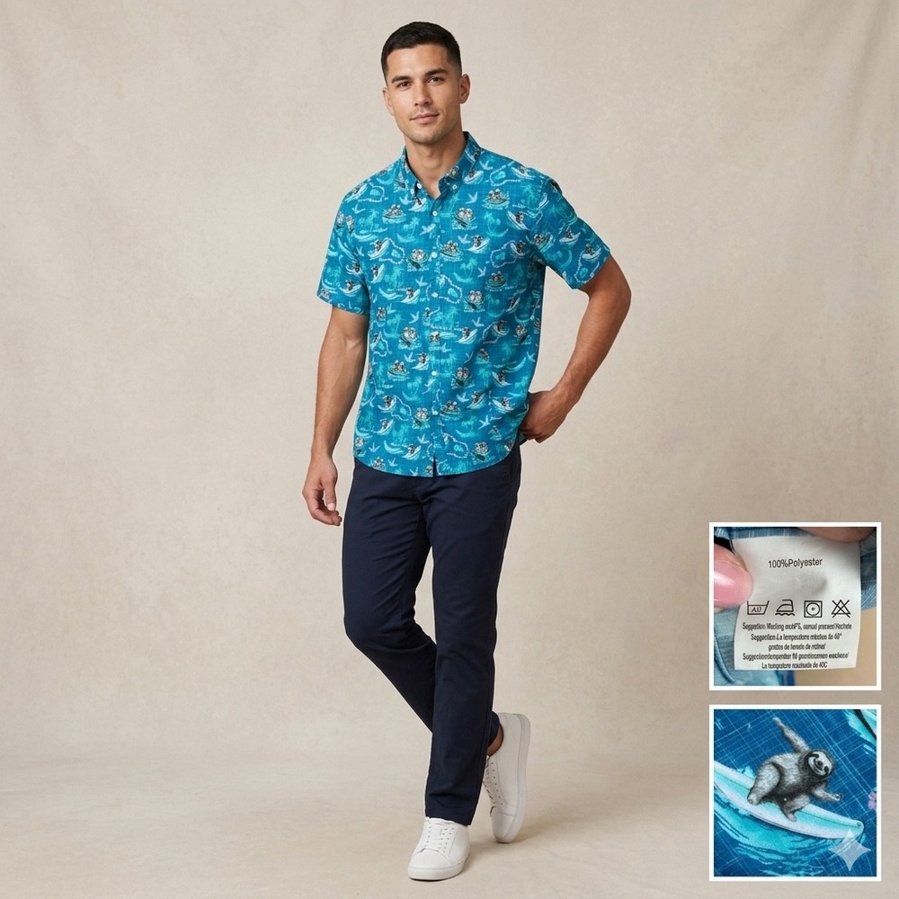 Unbranded Sloth Surfing Shirt 2XL Tropical Novelty Beach Party Festival